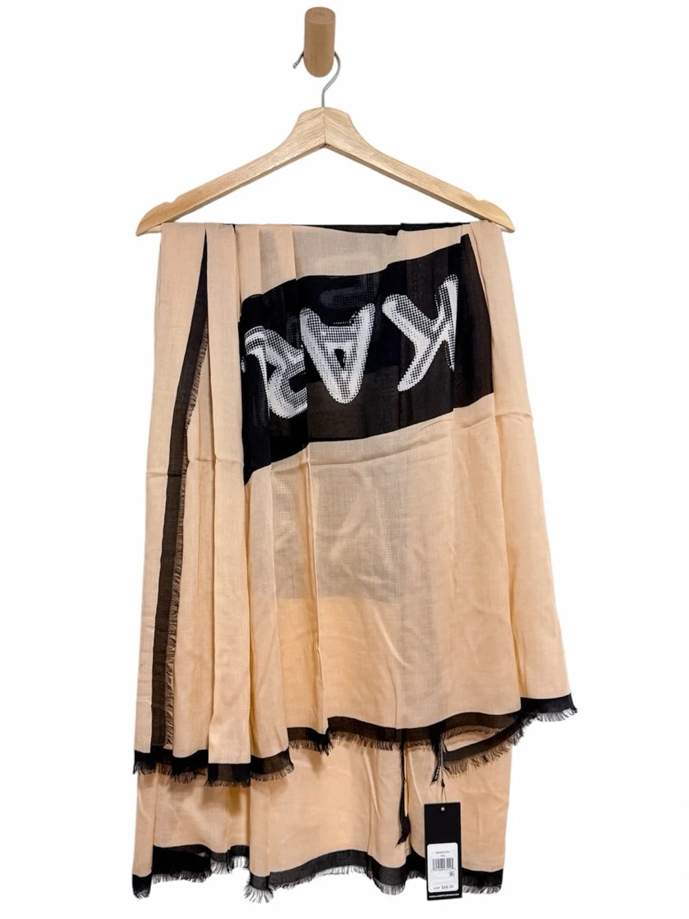 NWT Karl Lagerfeld Paris Logo Print Modal Silk Scarf Wrap Beige Black Barley